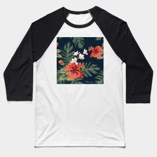 Hibiscus Flower Seamless Pattern Baseball T-Shirt